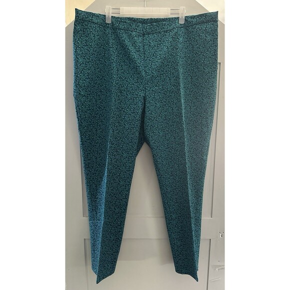 Isaac Mizrahi Live! Regular 24/7 Stretch Ankle Pants Blue Green Floral Print 24W - Picture 1 of 4